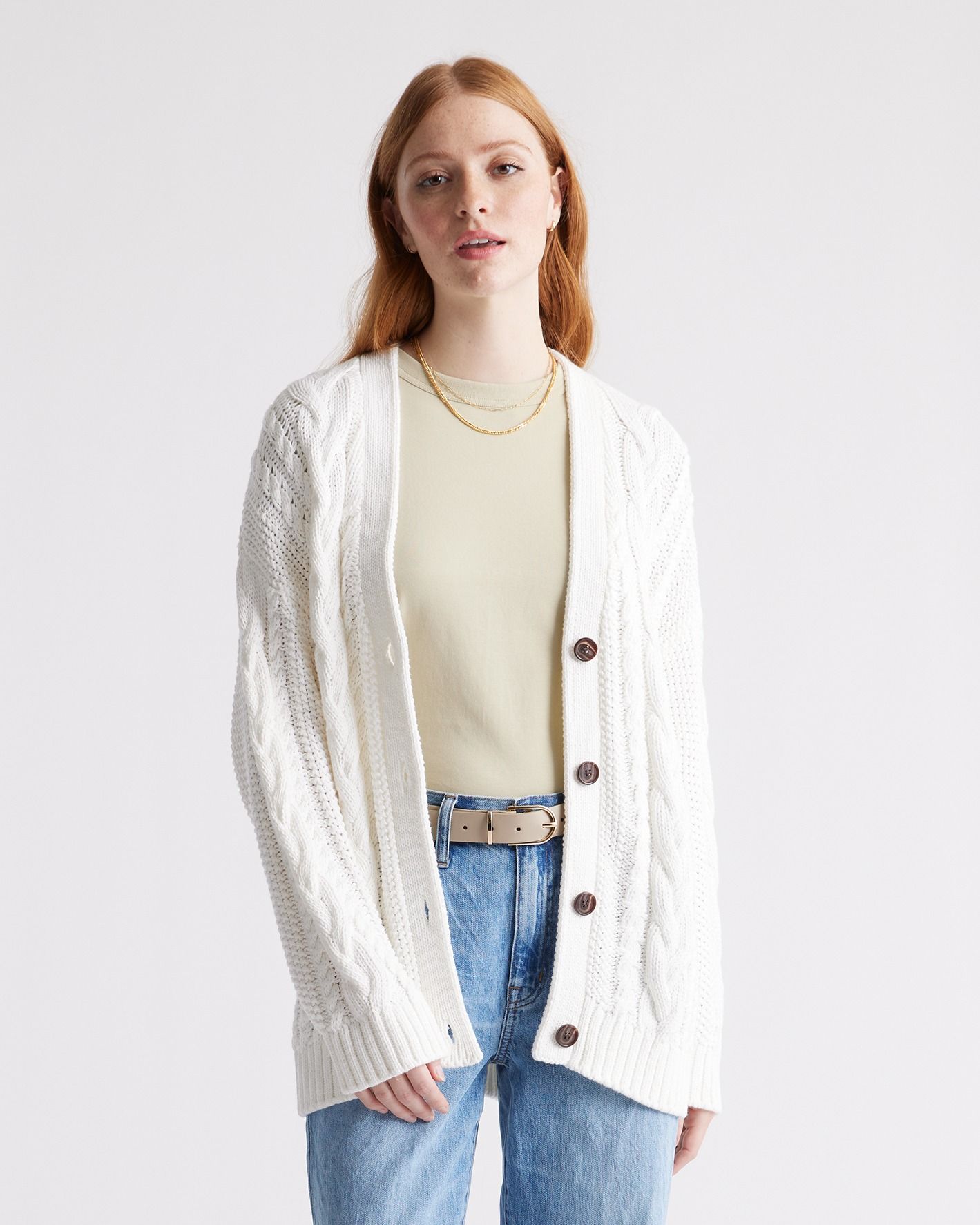 100% Organic Cotton Oversized Cable Cardigan | Quince