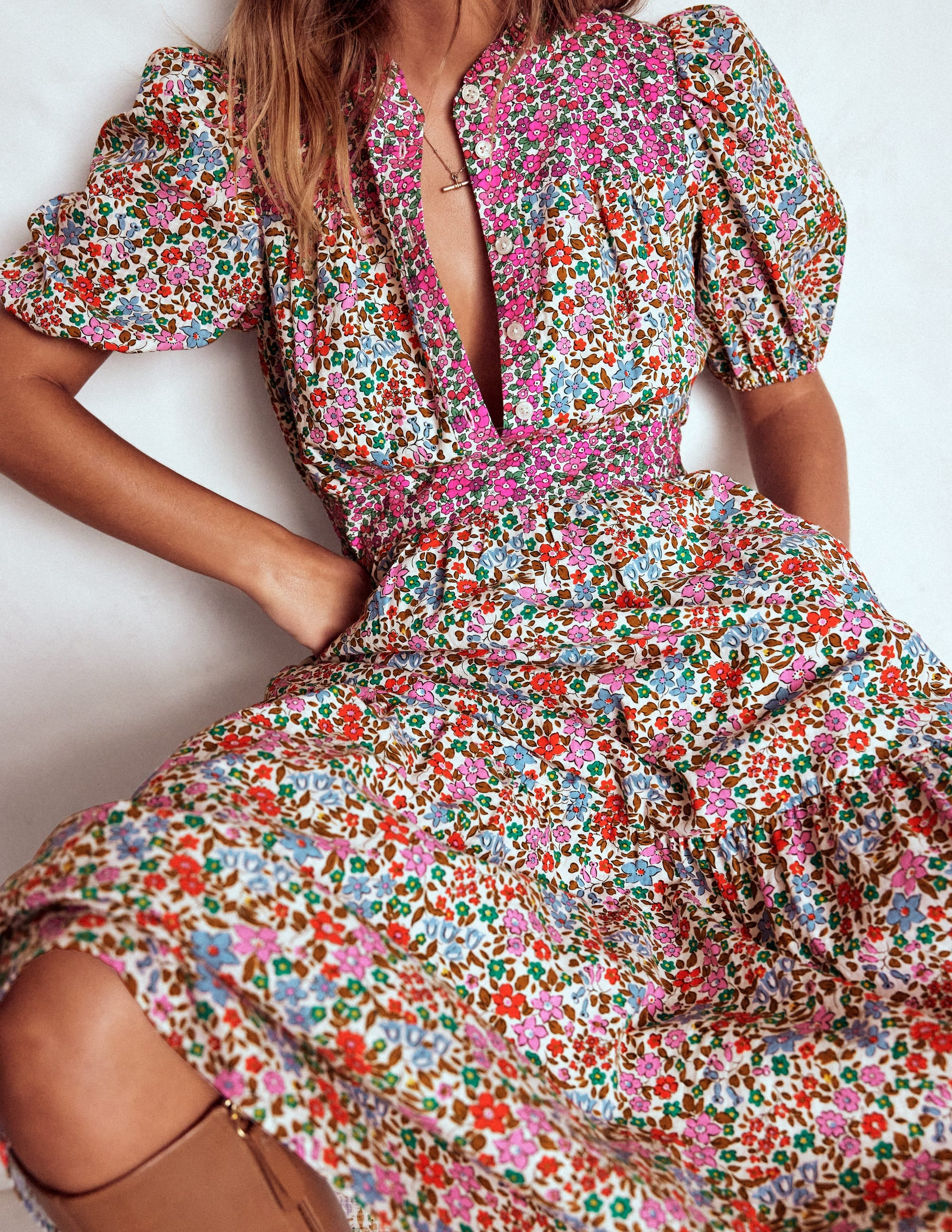 Beatrice Cotton Midi Dress-Multi, Flowerbed Cluster | Boden (US)