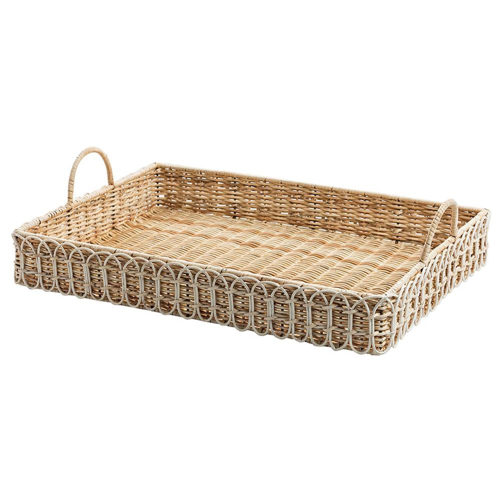 Juliska Provence Coastal Beach Whitewash Rattan Rectangular Tray | Kathy Kuo Home