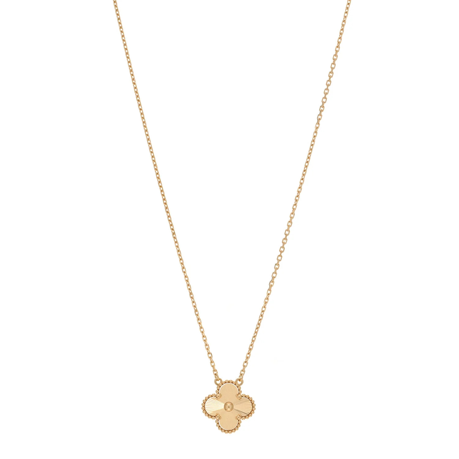 18K Yellow Gold Guilloche Vintage Alhambra Pendant Necklace | FASHIONPHILE (US)