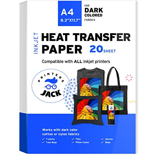 Printers Jack Iron-On Heat Transfer Paper for Dark Fabric 20 Pack 8.3x11.7" T-Shirt Transfer Paper f | Amazon (US)