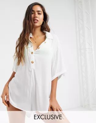 Esmee Exclusive button up beach romper in white | ASOS (Global)