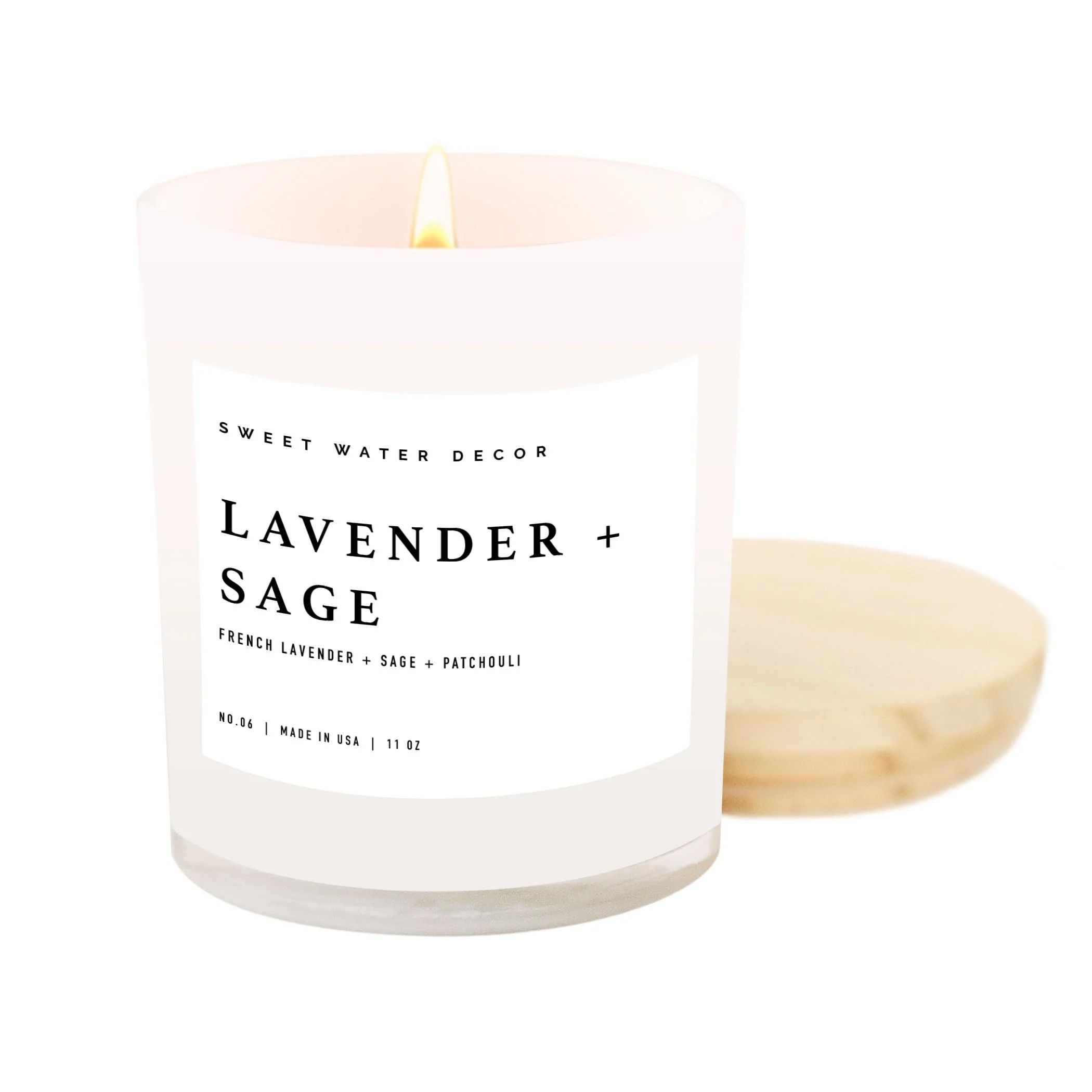 Lavender and Sage Soy Candle - White Jar - 11 oz | Sweet Water Decor, LLC