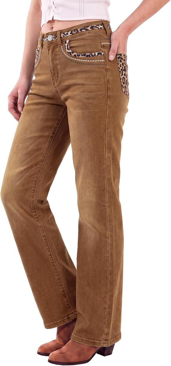 luvamia Wide Leg Jeans for Women High Waisted Leopard Patchwork Denim Pants | Amazon (US)