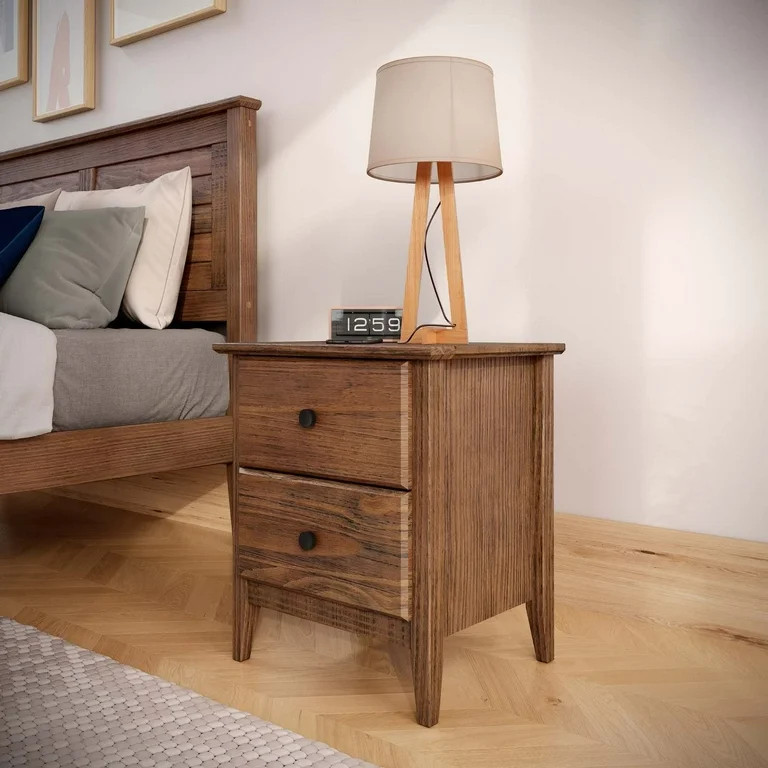 Grain Wood Furniture Greenport 2-Drawer Bedroom Nightstand, Solid Wood with Brushed Walnut Finish... | Walmart (US)