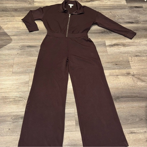 SPANX Brown Wide-Leg Jumpsuit with Collared Neckline | Poshmark