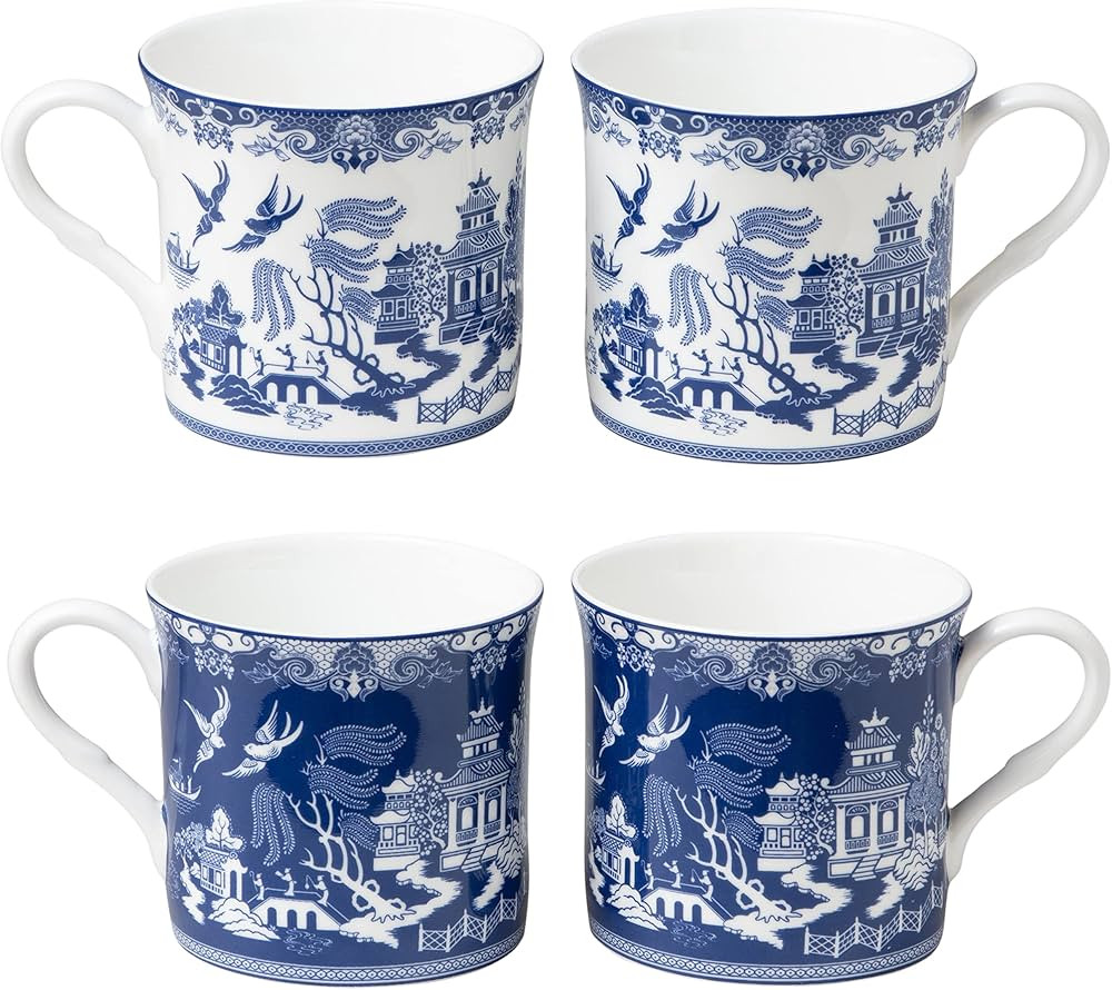 Blue Willow Bone China Coffee Tea Mugs 10-Ounce (2 Assorted Patterns, Set of 4) (S17301I/C-BLU-6) | Amazon (US)