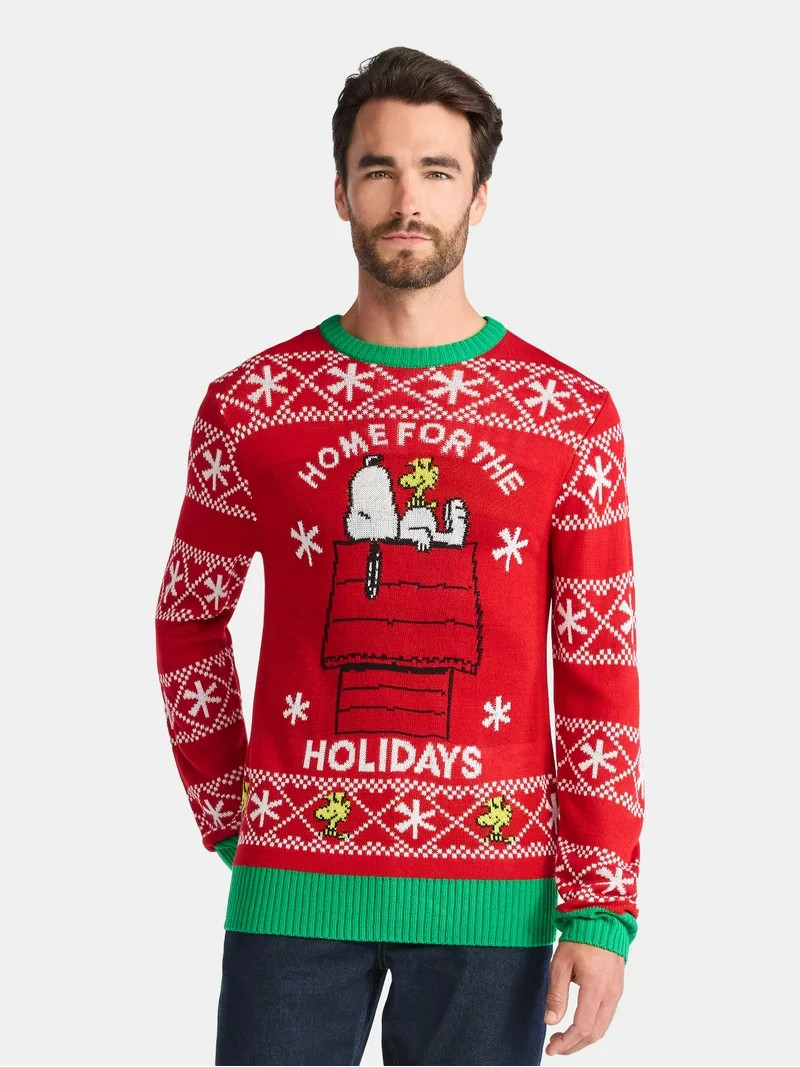 Peanuts Snoopy Men's and Big Men's Holiday Sweater, Sizes XS-3XL - Walmart.com | Walmart (US)