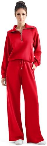 SUUKSESS Women 2 Piece Lounge Matching Set Wide Leg Sweatpant Half Zip Sweatshirt | Amazon (US)