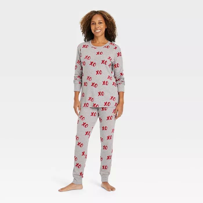 Women's Valentine's Day XOXO Print Matching Family Pajama Set - Gray | Target