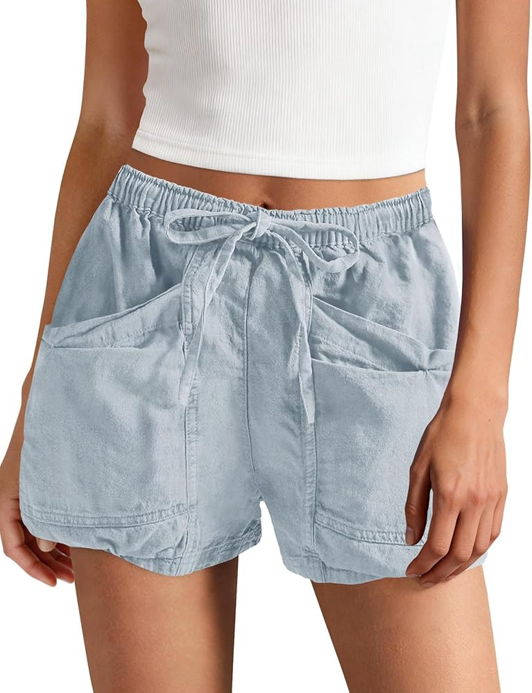 Panadila Womens High Waisted Linen Shorts Drawstring Cargo Shorts Casual Summer Beach Vacation Cl... | Amazon (US)