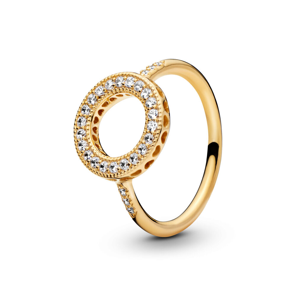 Hearts of PANDORA Halo Ring, PANDORA Shine™ 18ct Gold Plated, Cubic Zirconia | Pandora (US)