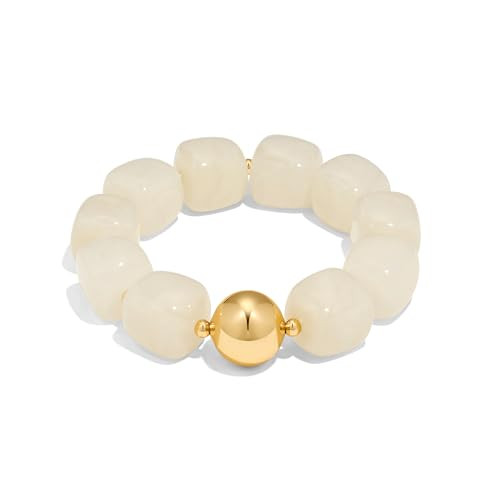 Amazon.com: WOWORAMA Chunky Beaded Bracelets for Women Cream White Large Square Beads Bracelet El... | Amazon (US)