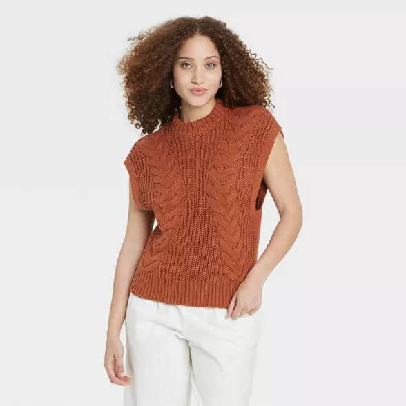 Women's Crewneck Cable Knit Sweater Vest - A New Day™ | Target