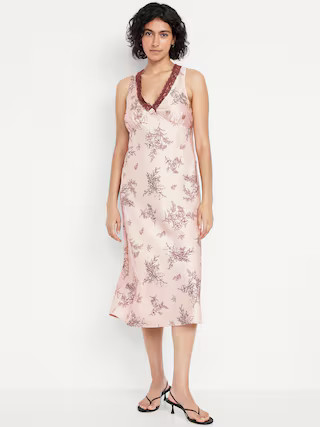 Lace-Trim Satin Midi Dress | Old Navy (US)