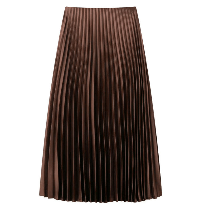SONICFOLWE TRAF Pleated Skirt Woman 2025 New Satin Long Skirts For Women Spring Mid Waist Brown Midi Skirt Elegant Solid Aesthetic Skirts | SHEIN