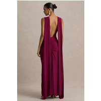 Premiere | Burgundy Boat-Neck Maxi Dress With Open-Back And Cape-Sleeves | Club L London