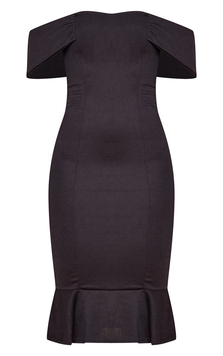 Black Bardot Frill Hem Midi Dress | PrettyLittleThing US