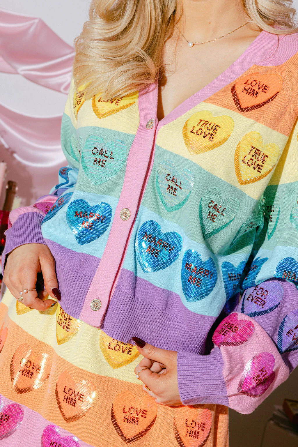 Conversation Heart Rainbow Stripe Cardigan | Queen of Sparkles