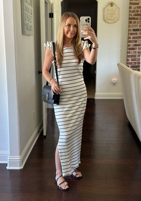 Mew version of this dress available, just has a v-neck. Love this striped maxi! 