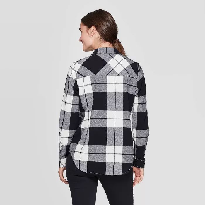 Women's Plaid Long Sleeve Cotton Flannel Shirt - Universal Thread™ Black/White | Target
