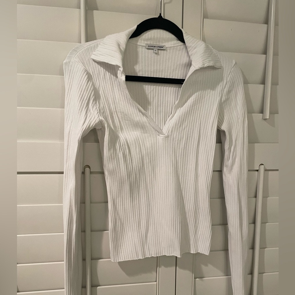 Cotton Citizen White Ribbed V-Neck Blouse SzS | Poshmark
