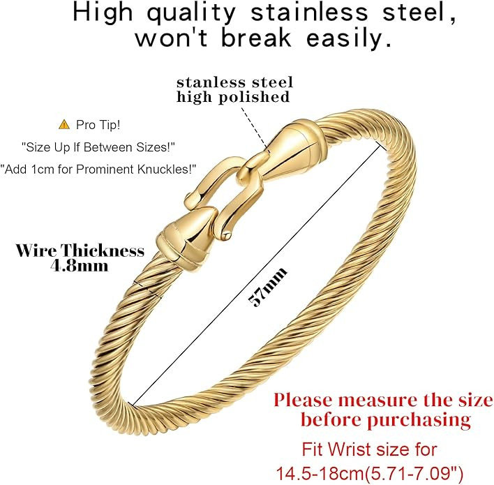 Stainless Steel Twisted Cable Wire Bracelets with Hook Clasp Stylish Roman Digital Bangle Bracele... | Amazon (US)
