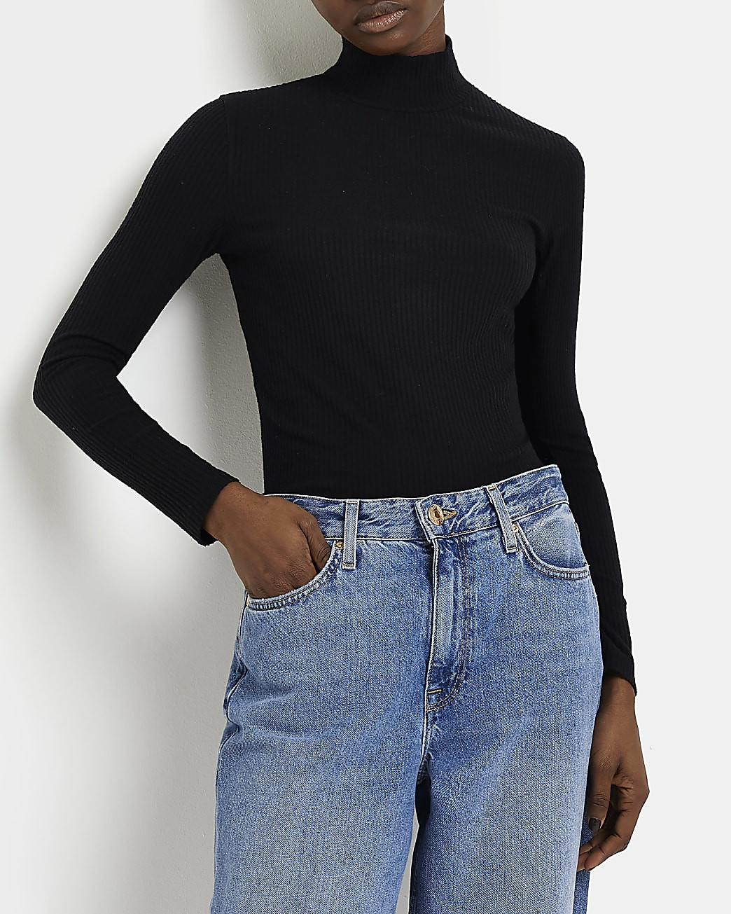 River Island Womens Black Turtleneck Long Sleeve Top | River Island (US)