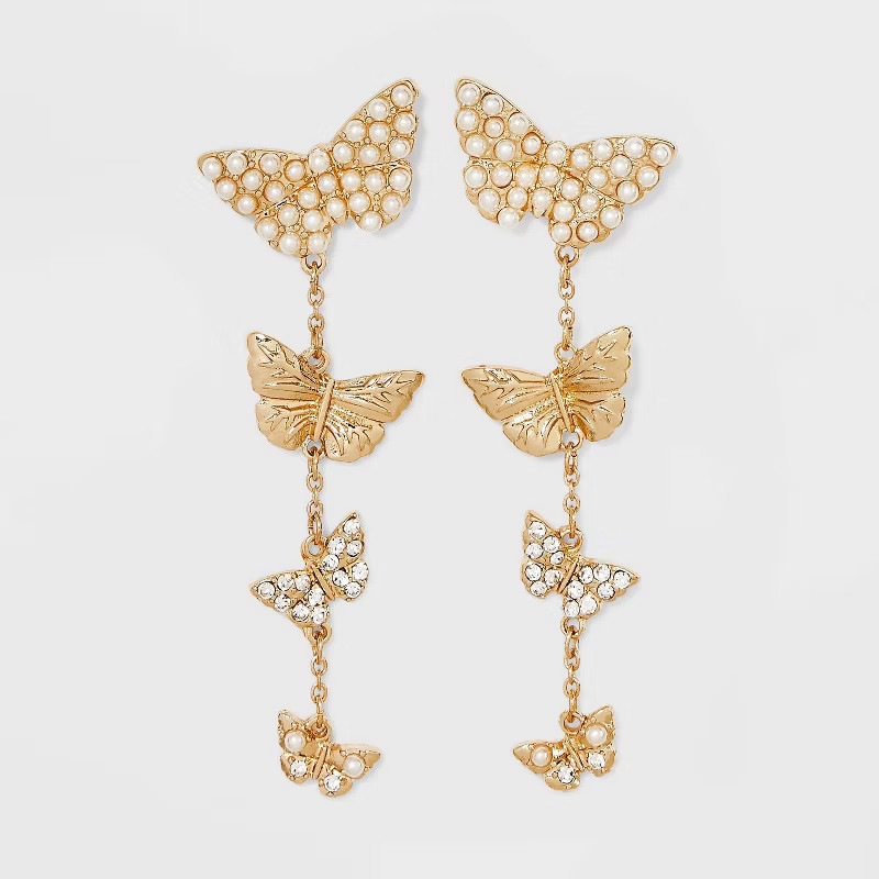 SUGARFIX by BaubleBar Pearl Butterfly Statement Earrings - Gold | Target