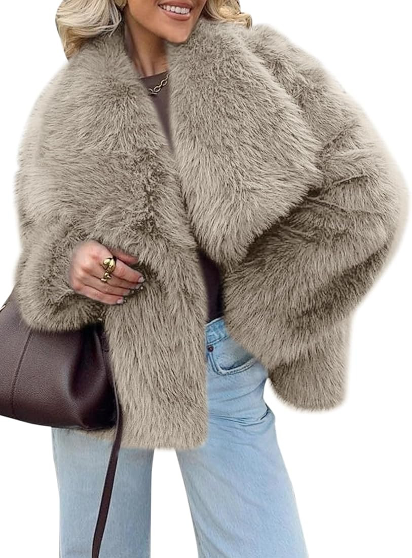 Tankaneo Womens Winter Faux Fur Jackets Fleece Long Sleeve Cropped Shaggy Coats Open Front Warm O... | Amazon (US)
