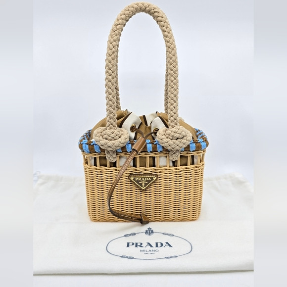 Prada Small Wicker and Canvas Tote Bag | Poshmark