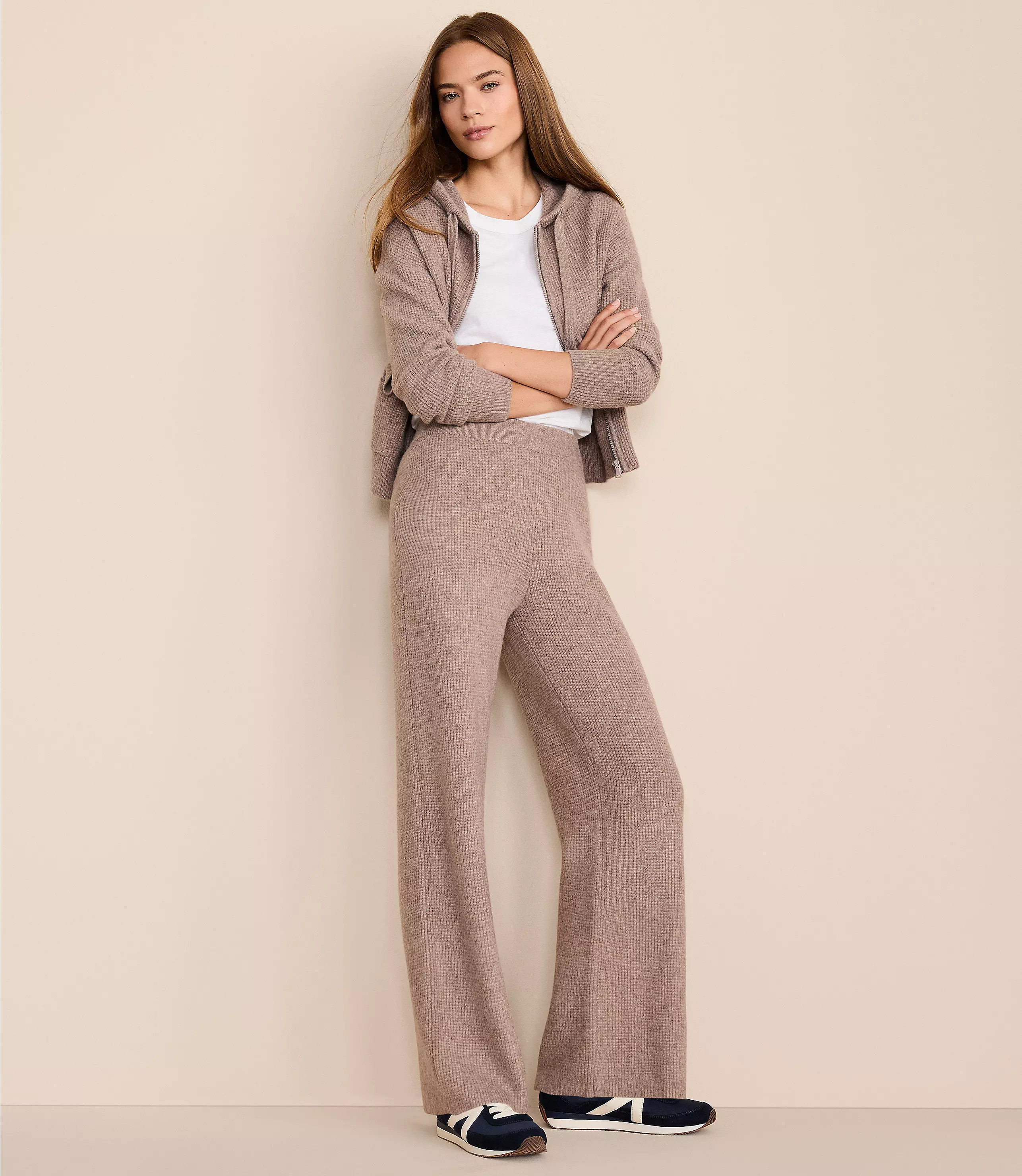 Petite Lou & Grey Heathered Waffle Cloudstitch Wide Leg Pants | LOFT