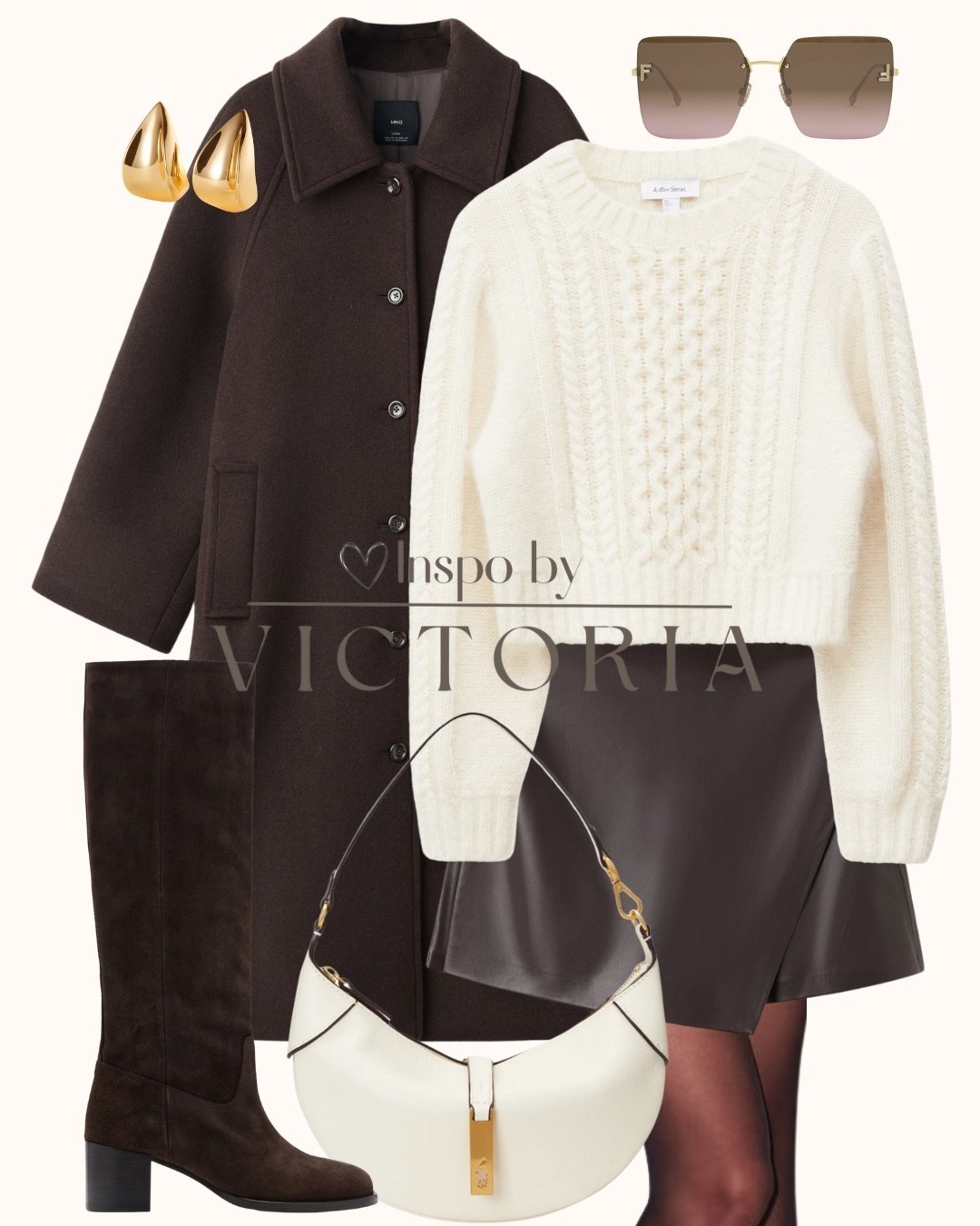 Cozy chic neutrals: The perfect mix of cream knits, chocolate tones, and gold details — effortless, polished, and so wearable. Obsessed with this cable-knit sweater + leather mini combo paired with knee-high suede boots 🤎

#LTKFindsUnder50 #LTKSeasonal #LTKCyberWeek