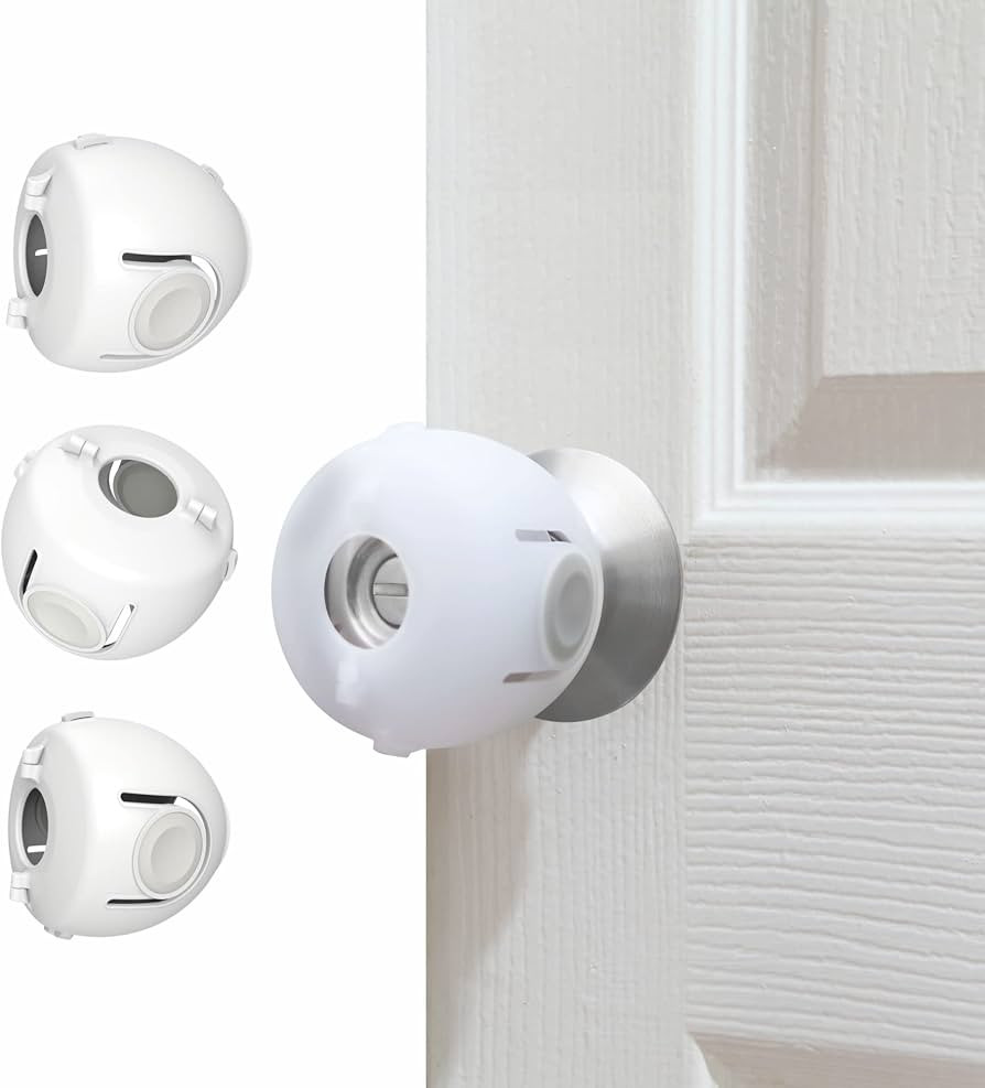 Child Proof Door Knob Covers, 4-Pack, White - Baby Safety Door Knob Covers for Toddlers, Snap-in ... | Amazon (US)