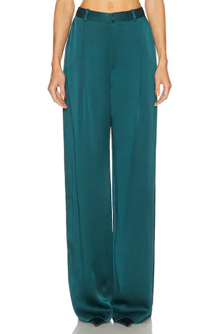 Lapointe Satin Relaxed Pleated Pant in Teal | FWRD 