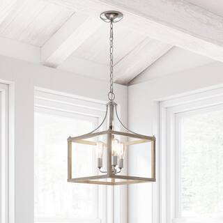 Boswell Quarter 3-Light Brushed Nickel Pendant with Weathered Wood Accents | The Home Depot