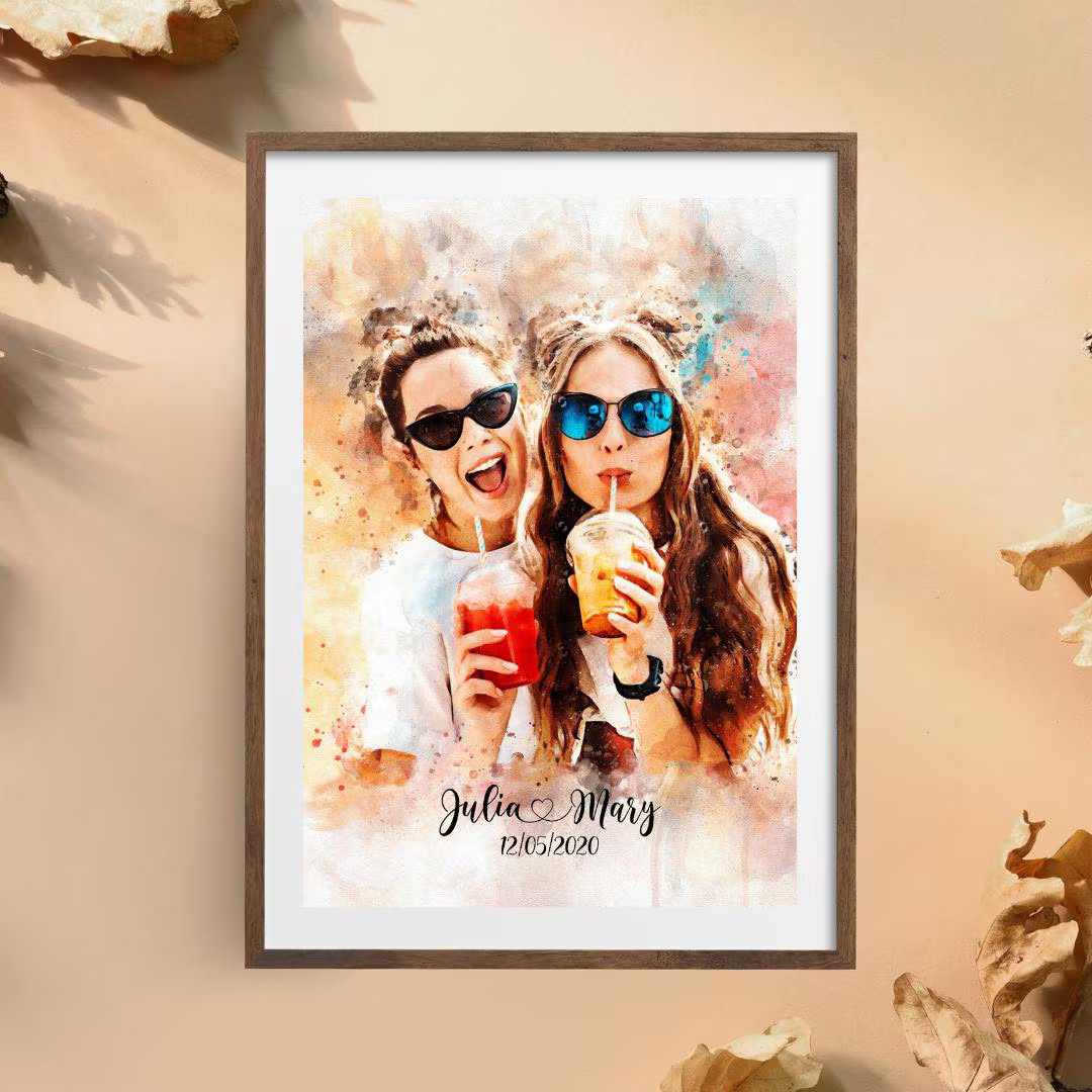 Best Friends Watercolor Portrait From Photo, Custom Friendship Gift, Personalized Digital Illustr... | Etsy (US)