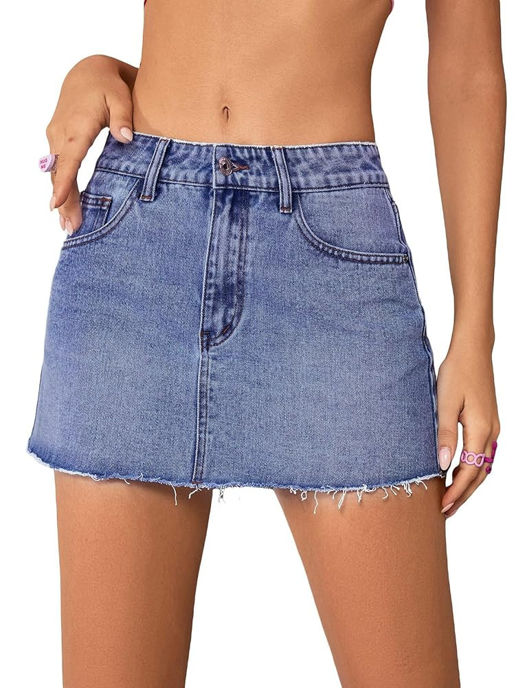 Jumppmile Womens Mini Denim Skirt Mid Waist Mini Dress Jean Skirts | Amazon (US)