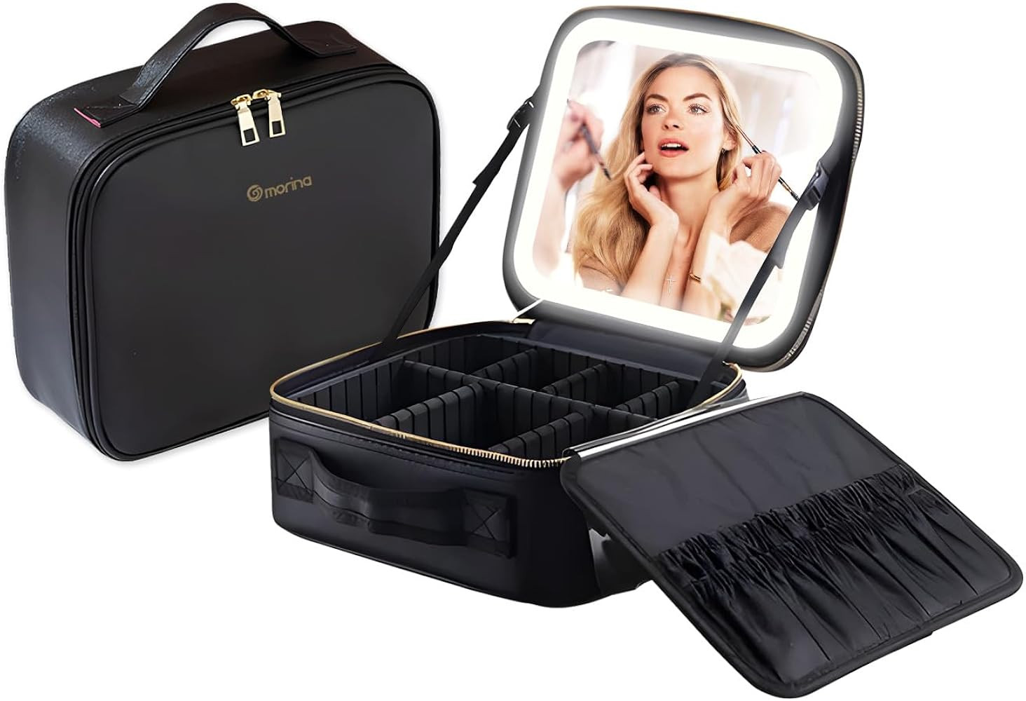 Morina Bolsa de Maquiagem com Espelho e luz LED de 3 cores, Organizador de Maquillaje, Dimmable C... | Amazon (BR)
