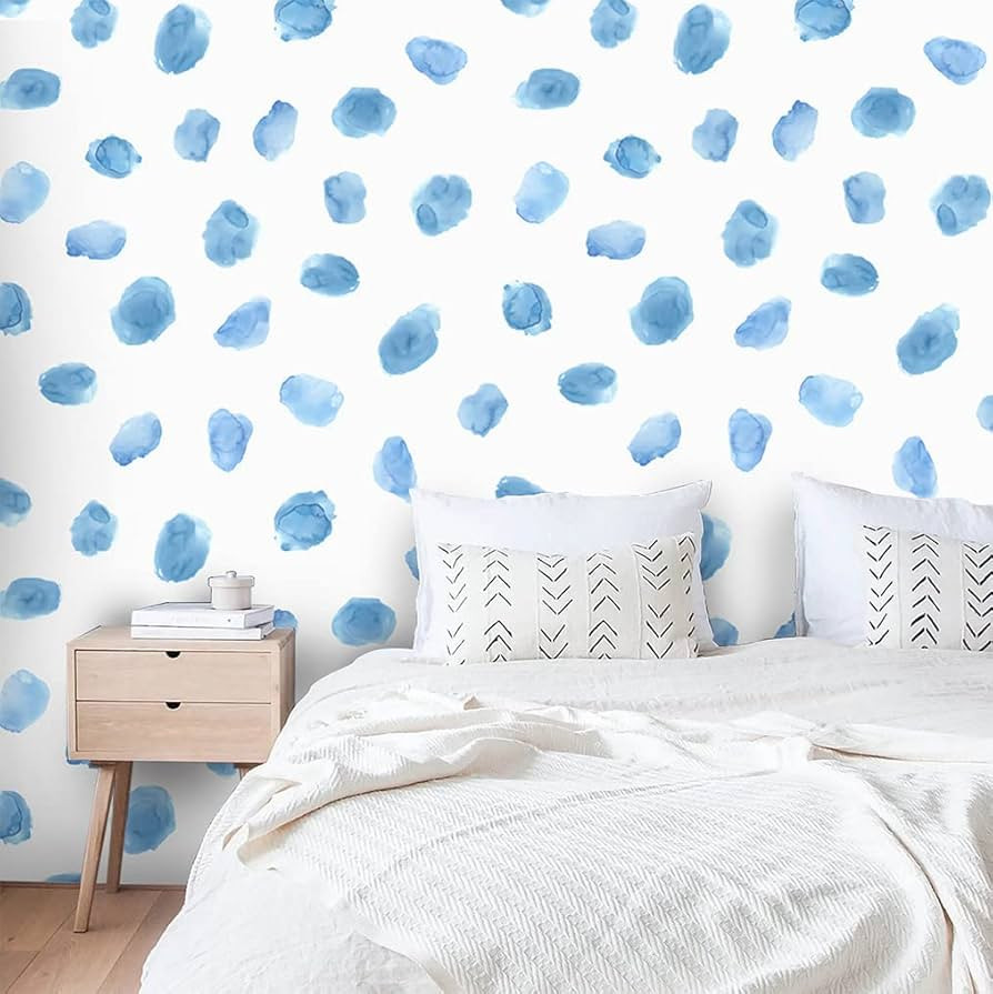 Timeet Blue White Peel and Stick Wallpaper Watercolor Dot Wallpaper Self Adhesive Removable Conta... | Amazon (US)