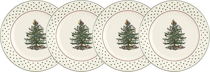 Spode Christmas Tree Polka Dot Dessert Plate (Set of 4) - Festive 8-Inch Stoneware Plates for Hol... | Amazon (US)