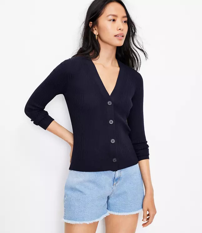 Ribbed V-Neck Cardigan | LOFT