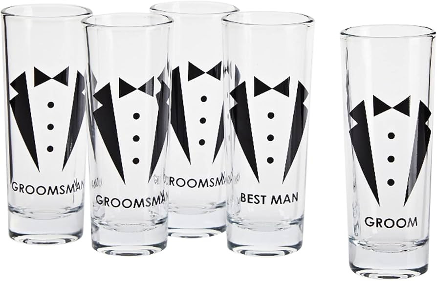 Amazon.com | Set of 5 Groomsmen Shot Glasses with Tuxedos for Bachelor Party Decorations and Favo... | Amazon (US)