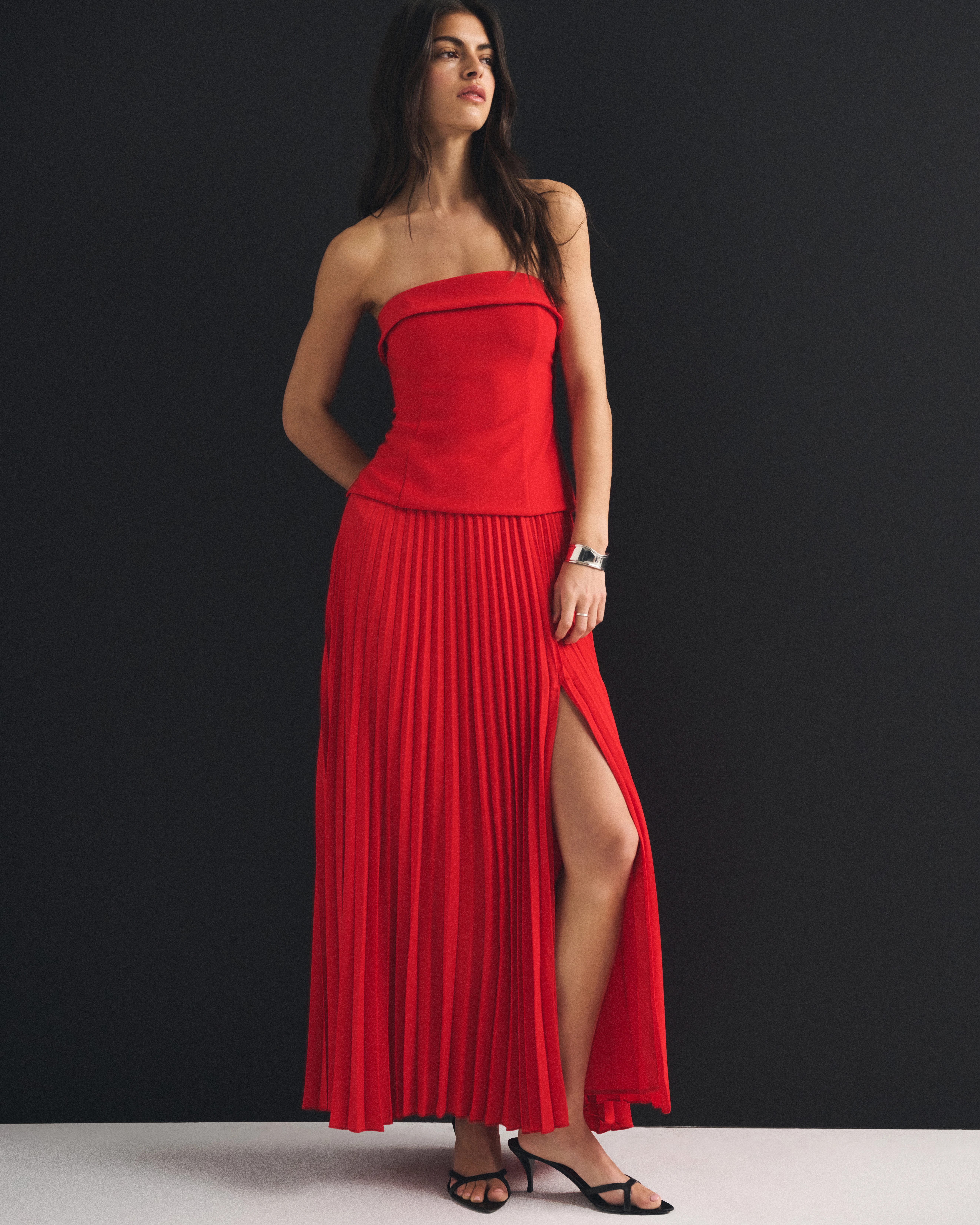 High Rise Pleated Maxi Set Skirt | Abercrombie & Fitch (US)