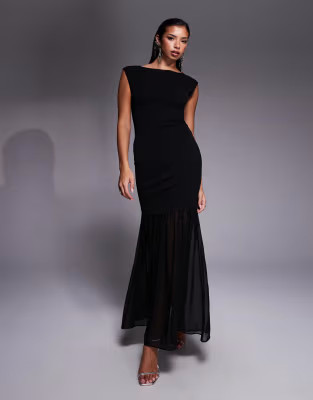 New Look sheer hem sleeveless midi dress in black | ASOS (Global)