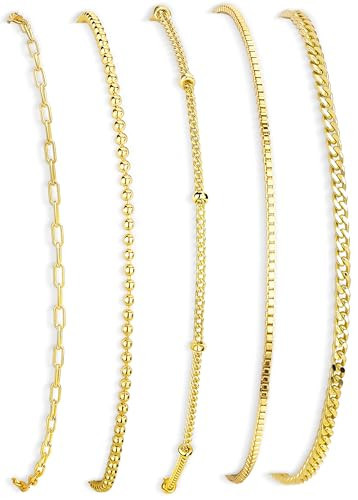 Poxtex Gold Bracelets for Women Waterproof, Gold Dainty Jewelry Sets Gifts for Women, Stackable Layered Simple Thin Beaded/Cuban/Paperclip/Box/Satellite Bracelets for Women | Amazon (US)