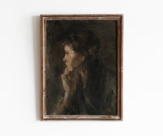 Contemplation  Moody Side Portrait  Vintage Oil Painting  - Etsy | Etsy (US)