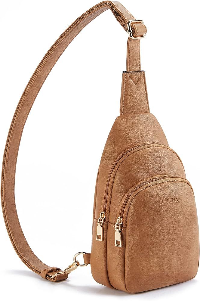 Amazon.com: Telena Sling Bag for Women Leather Fanny Pack Crossboday Backpack Camel Brown : Sport... | Amazon (US)