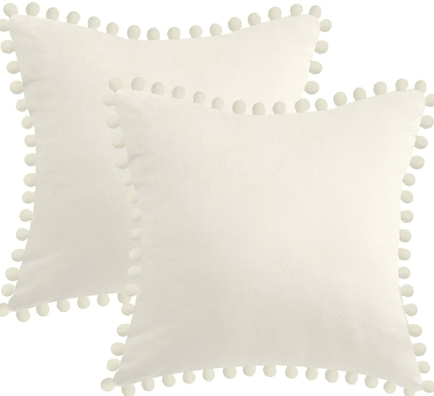 18x18 Throw Pillow Covers Set of 2, Decorative Velvet Covers for Bed, Couch Fluffy Pillow Cover w... | Amazon (US)