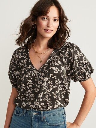 Puff-Sleeve Floral-Print Peter Pan Collar Shirt for Women | Old Navy (US)